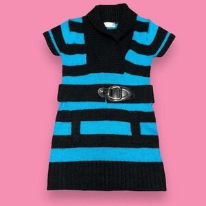 Pink Angel Y2k Acrylic Knit Striped Sweater Belted Short Sleeve Top Size XS